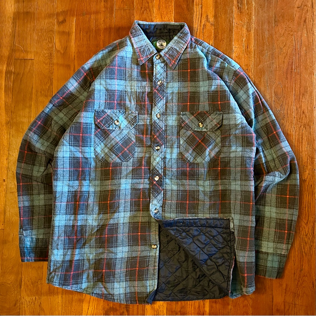 Vintage Flannel Gorpcore Outdoor ‘90s Blue Plaid Quilt Lined Shirt Jacket L